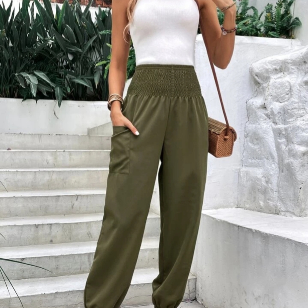 Shein Military Green Shirred Joggers sz 6 NWT - Picture 1 of 5